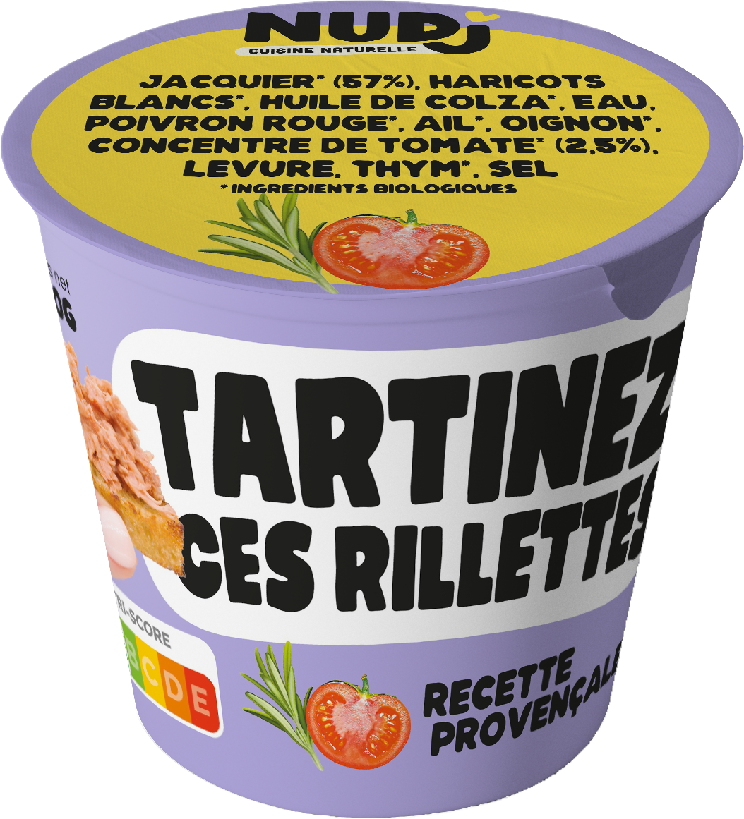 Pot de rillettes Provencale Nudj, étiquette lilas