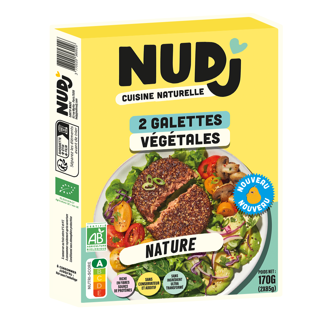 Boîte de Galettes Nature Nudj, face avant jaune