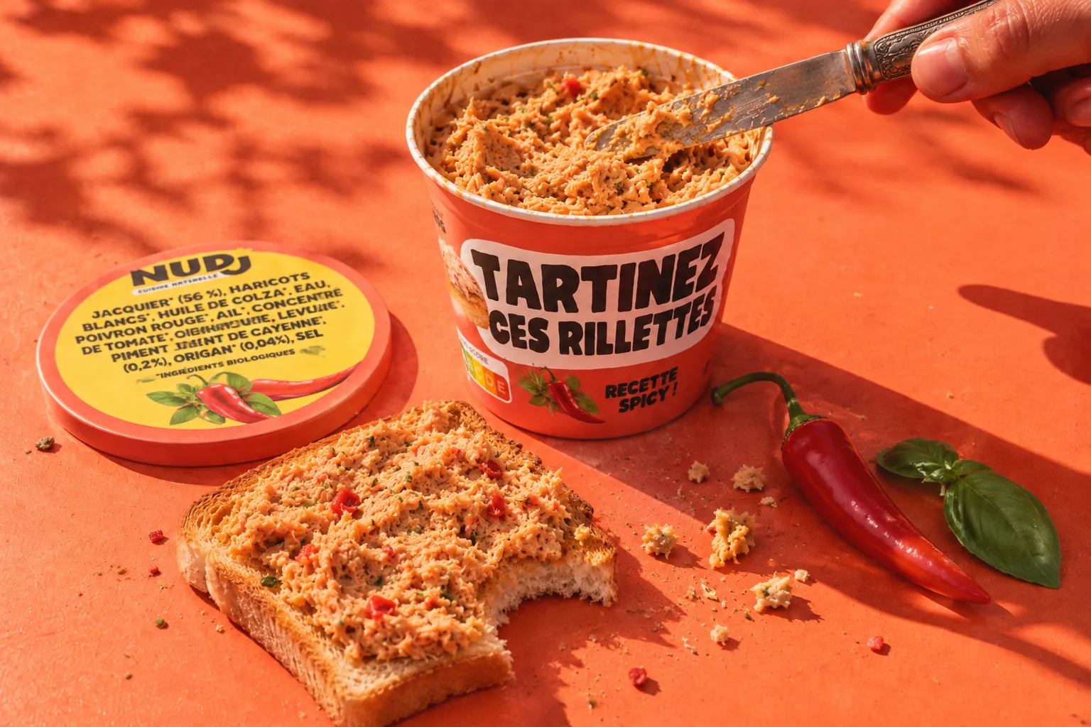 Rillettes Spicy Nudj sur leur couleur
